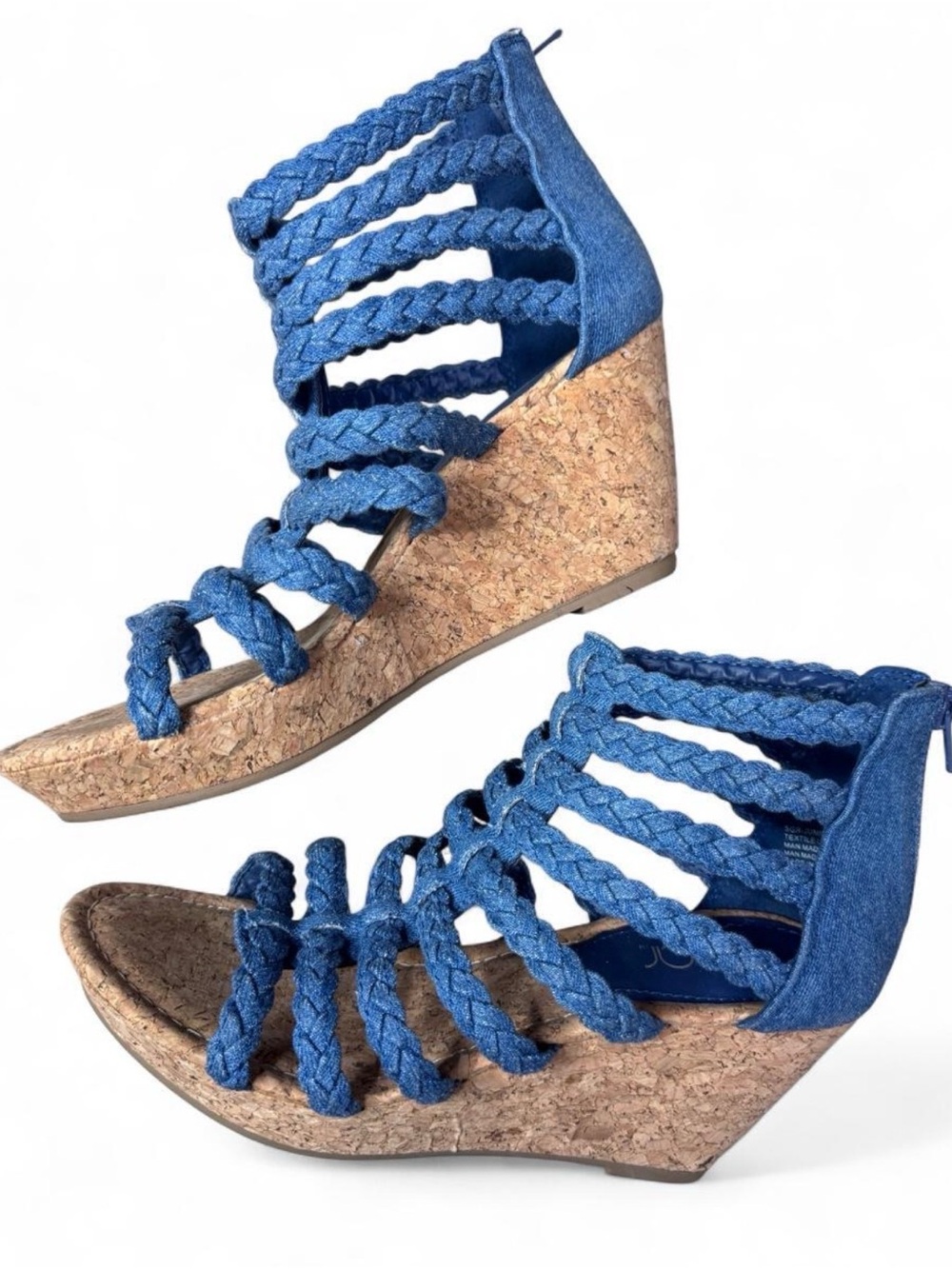 Sugar Blue Braided Cork Wedge Sandals
